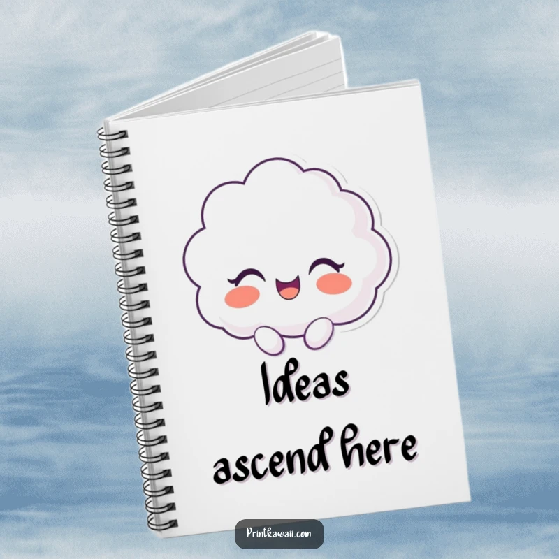 Funny notebook with a giggling cloud character on the cover, ideal for jotting down happy thoughts and funny ideas.