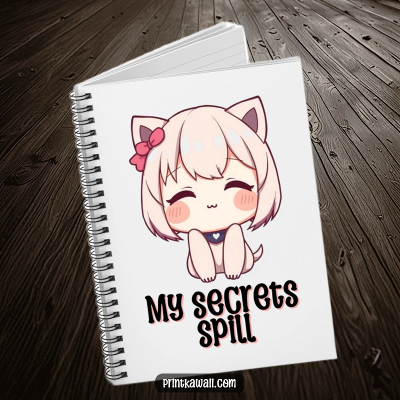 Funny Notebook with a cute character blushing deeply and offering a sweet, shy smile, perfect for notes.