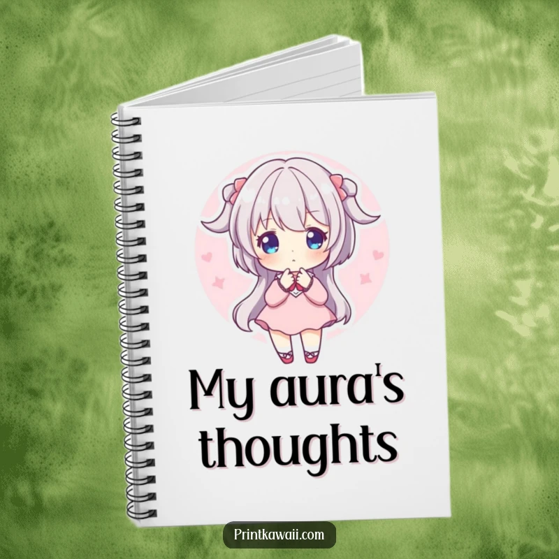 Funny Notebook: A character in a sweet pose, surrounded by a soft pink aura, perfect for journaling.