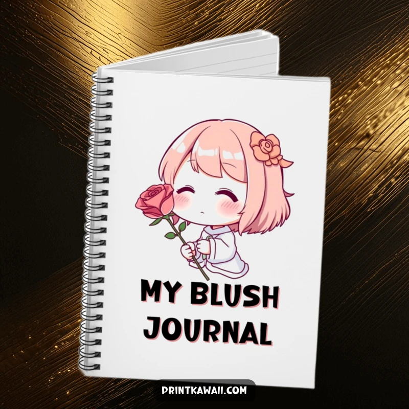 Funny Notebook: A shy character blushing, holding a single perfect rose, ready for notes.