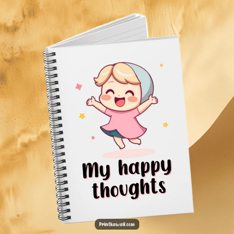 Funny notebook with a cute character doing a happy little dance, perfect for capturing creative ideas with energy and infectious glee.