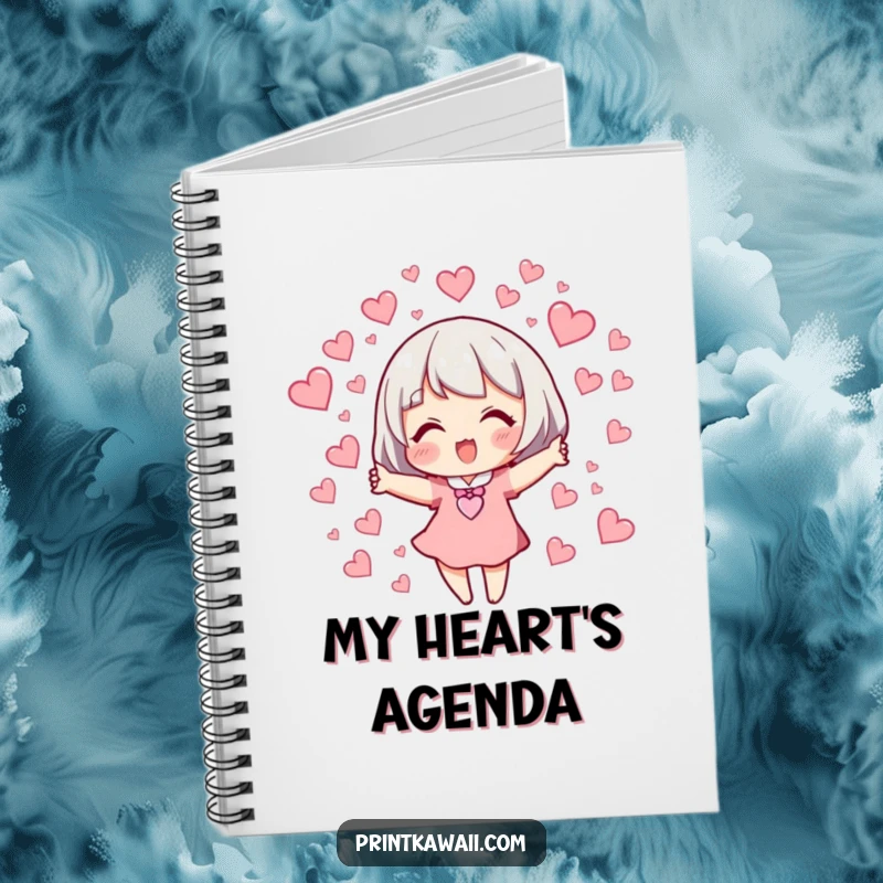 Funny Notebook: A character releasing a shower of small, fluttering hearts, perfect for journaling.