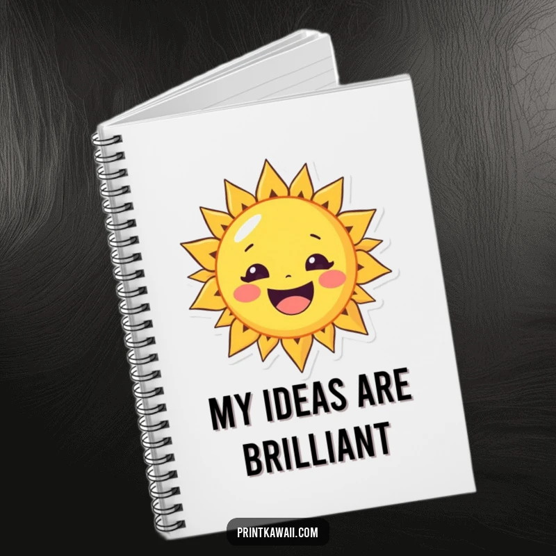 Funny notebook with a cheerful sun character with a wide smile, encouraging bright note-taking and positive ideas.