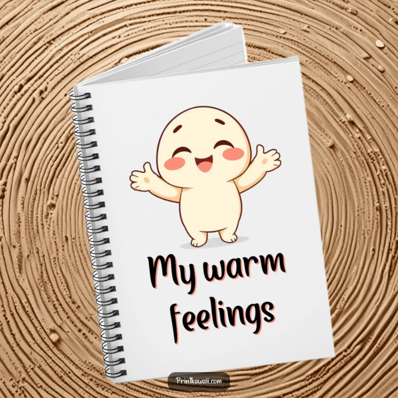 Funny notebook with a smiling character offering an embrace, ideal for journaling and creative writing.