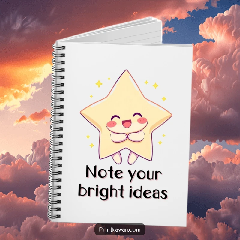 Funny notebook cover showing a character smiling, hugging a large, sparkling star, perfect for journaling cosmic adventures.