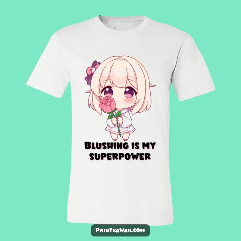 Funny Blushing Rose T-Shirt: Cute Shy Character Expression, Ideal Funny Gift for Lovers