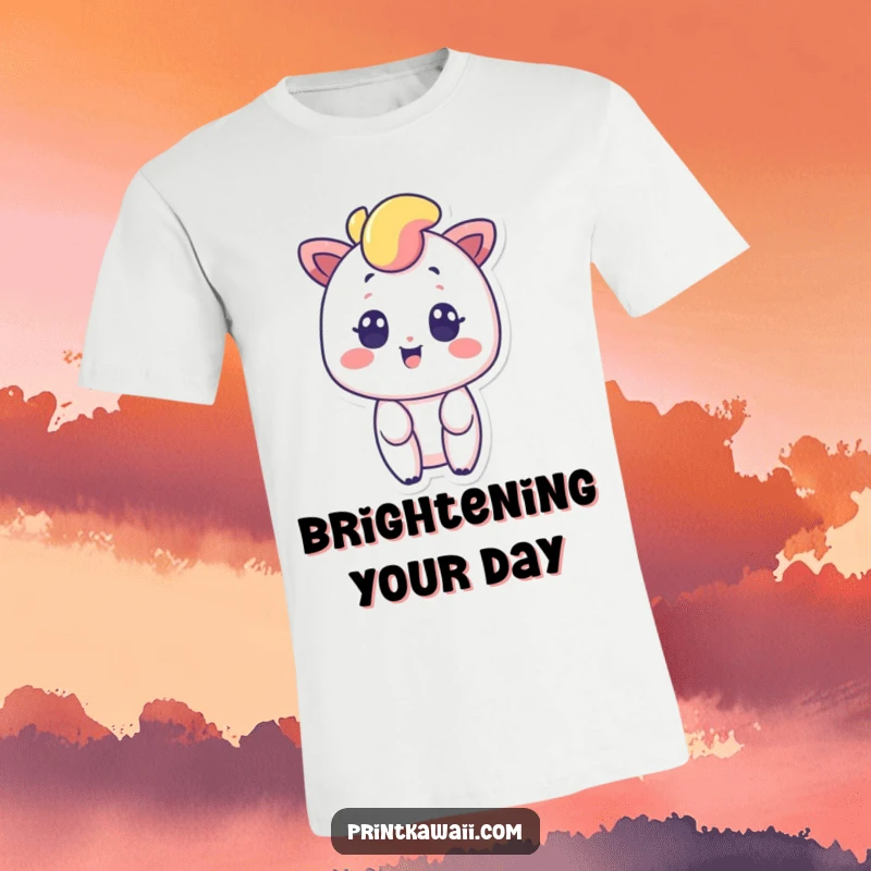Funny t-shirt featuring a surprised rainbow character with a wide smile, showcasing vibrant colors and a playful, unexpected personality.