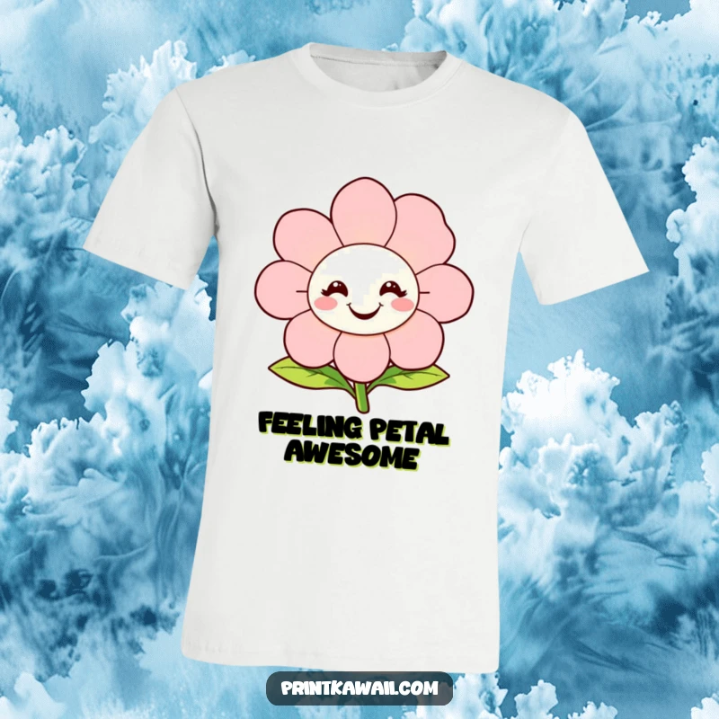Funny T-Shirt with a happy, blooming flower character smiling cheerfully, symbolizing growth, happiness, and a love for nature.