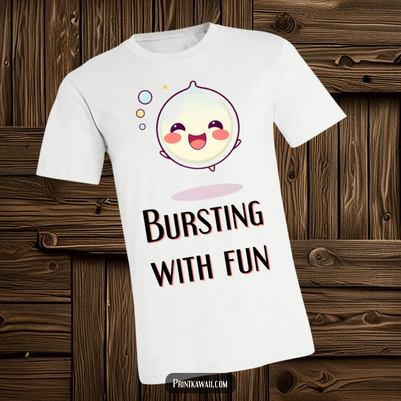 Funny Bubble T-Shirt: A cheerful bubble character is depicted popping with a happy sound, radiating pure, bubbly fun.