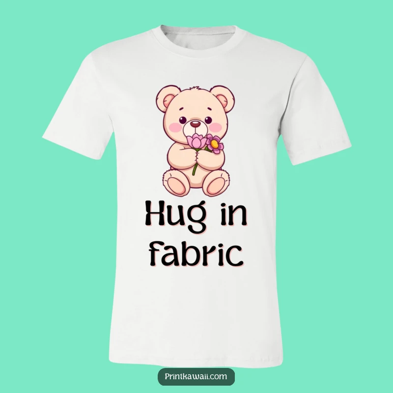 Funny Content Teddy Bear Flower T-Shirt, Adorable Character Tee for Sweet Style