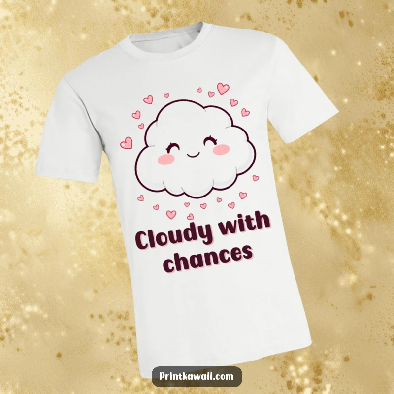 Funny t-shirt with a smiling cloud sprinkling hearts, perfect for expressing gentle love and positivity, a funny gift.