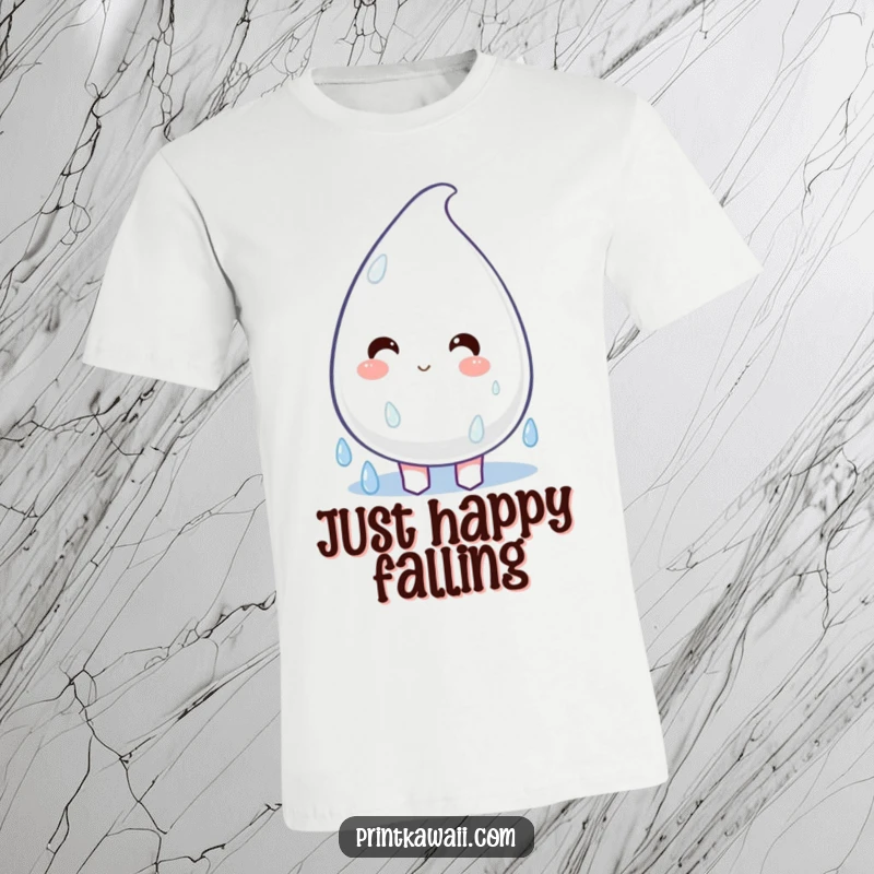 Funny T-Shirt with a plump, happy raindrop character joyfully dripping, symbolizing happiness and positivity.