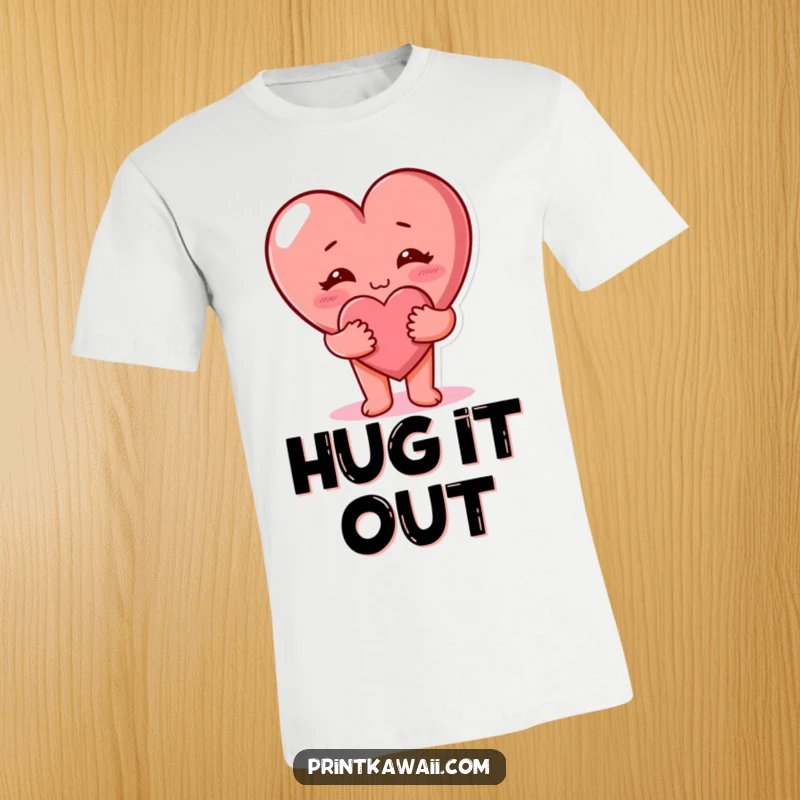 Funny cute heart character giving a warm hug. Comfortable and lovable funny t-shirt.