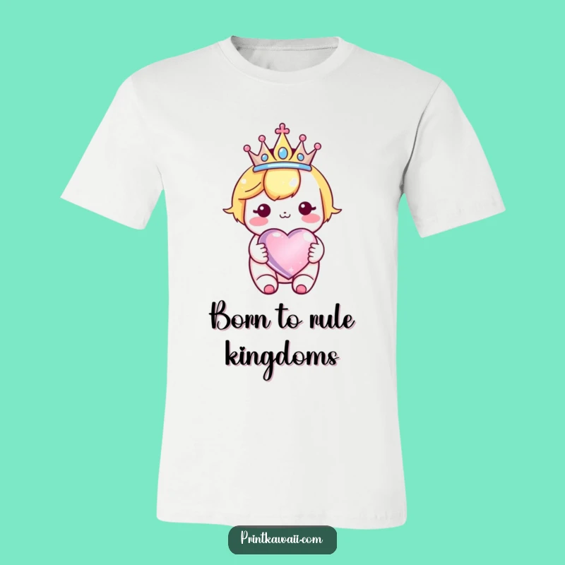 Funny Kawaii Crown Heart T-Shirt: Cute Royal Character Tee, Funny Gift
