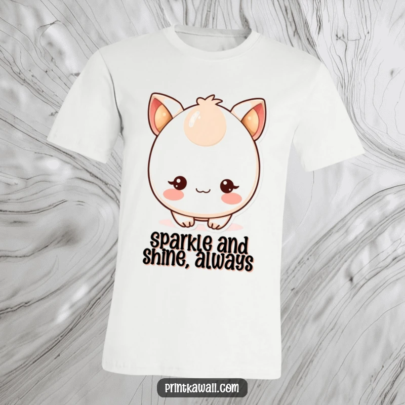 Funny t-shirt with a cute kawaii character showing off blushing cheeks and sparkling, twinkling eyes, full of joy.