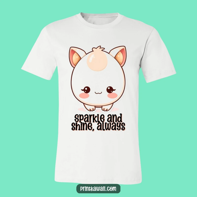 Funny Kawaii Tee: Cute Character with Blushing Cheeks & Twinkling Eyes