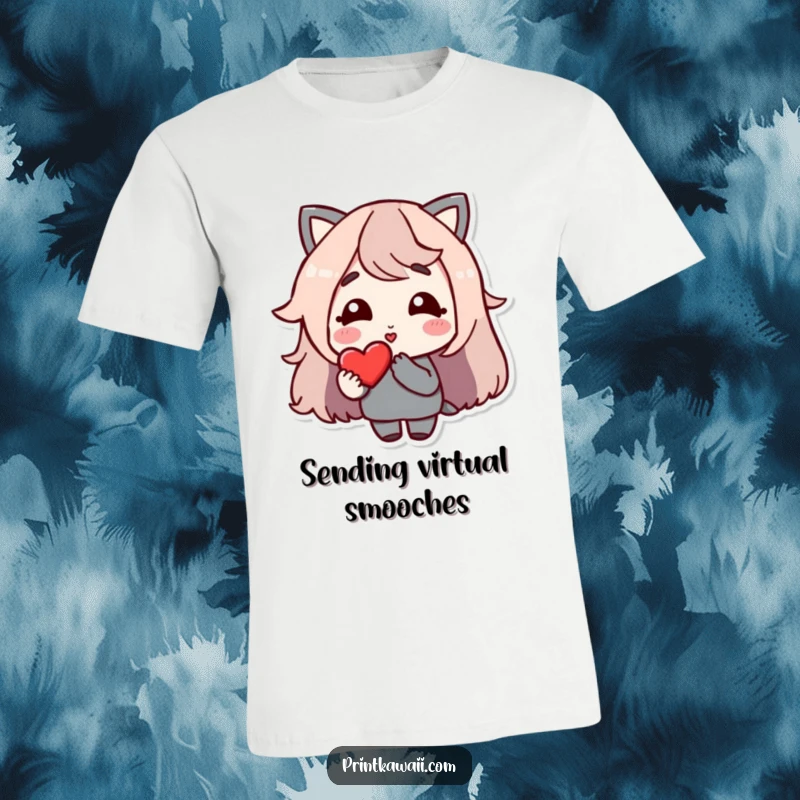 Funny T-Shirt: A happy character with a gentle smile blowing a kiss towards a stylized heart.