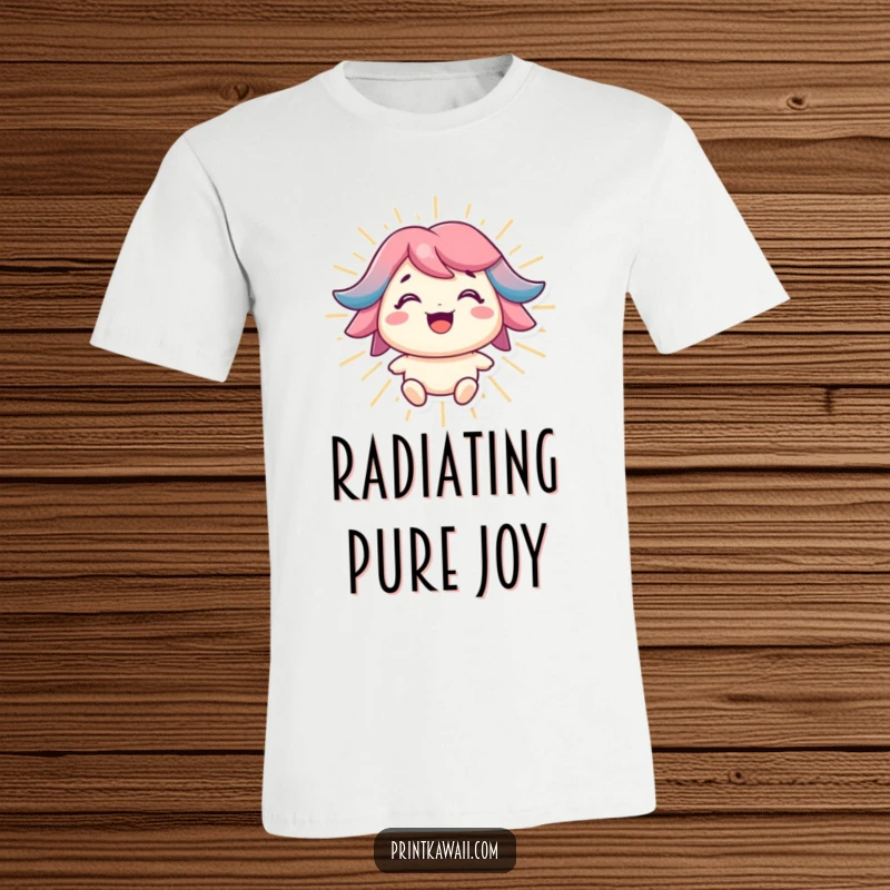 Funny t-shirt depicting a character with a bright smile radiating positive energy, embodying cheerfulness and optimism.