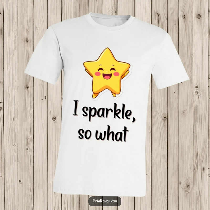 Funny t-shirt featuring a cheerful star character joyfully jumping, designed for comfort and radiating positive energy.