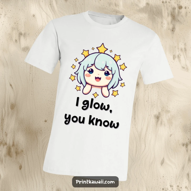 Funny t-shirt featuring a cute character with a radiant smile, beaming amidst a field of sparkling stars, a joyful and lighthearted design.
