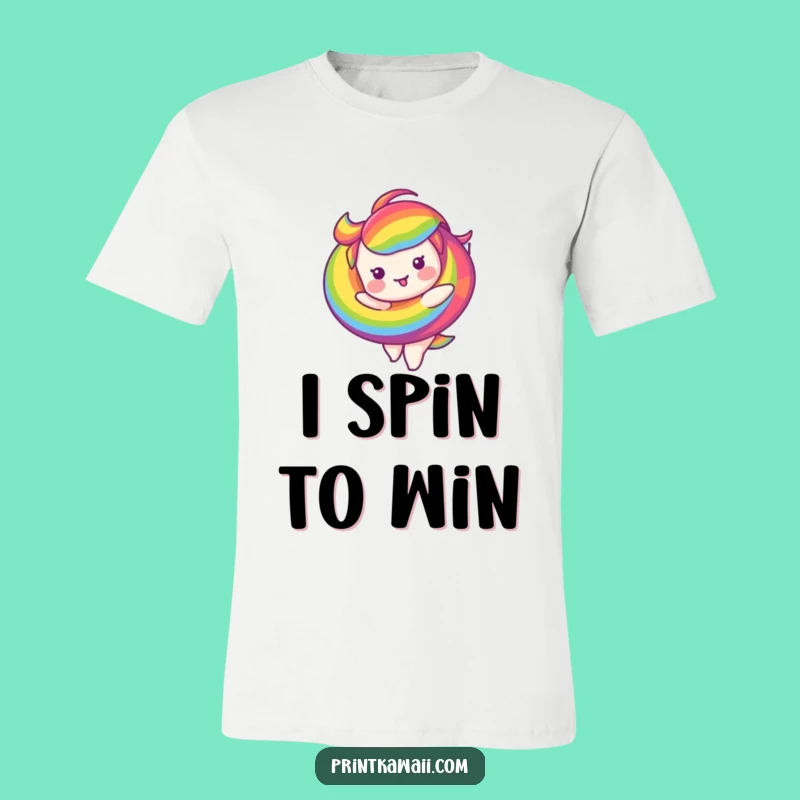 Funny T-Shirt: Rainbow Swirl Character Twirling with Joy, Perfect for Laughter