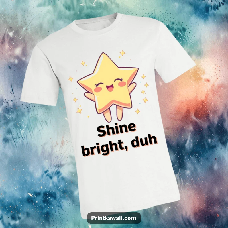 Funny t-shirt with a star character joyfully spinning, perfect for expressing happiness and vibrant energy, a funny gift.