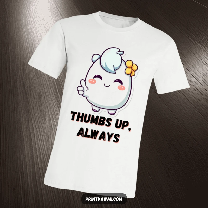 Funny T-Shirt featuring a character with a sweet, happy face giving a big thumbs up, symbolizing approval and joy.