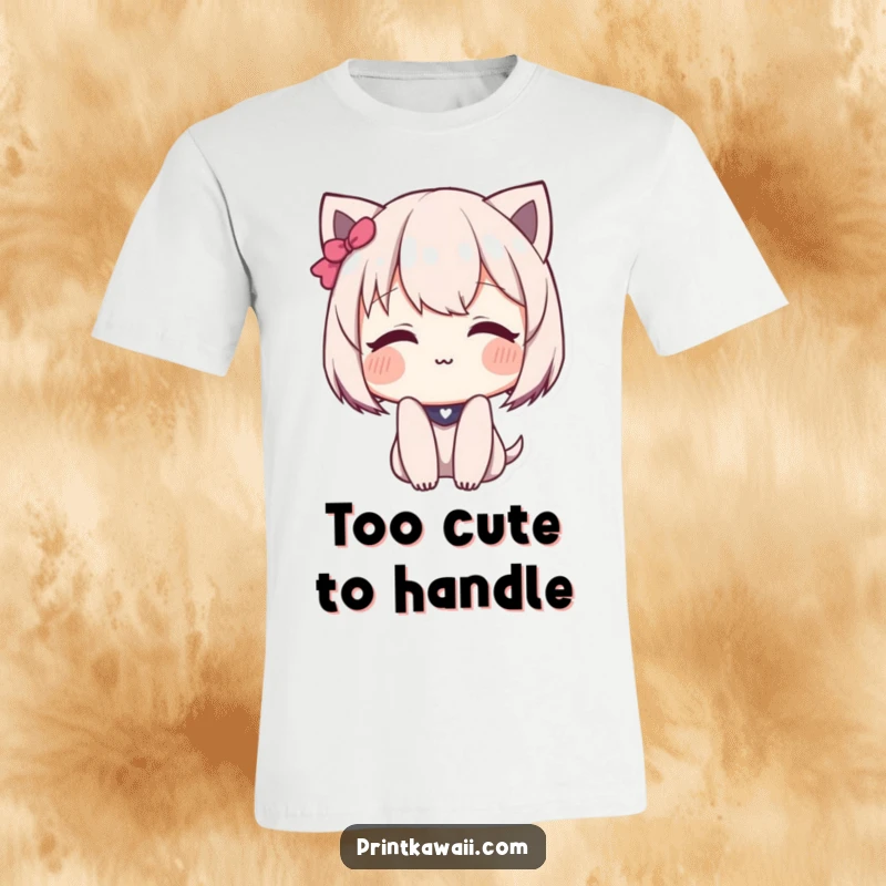 Funny T-Shirt with a cute character blushing deeply and offering a gentle, shy smile.