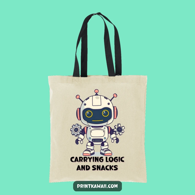 Funny Robot Tote Bag: Playful Gears Design, Practical Humorous Carry-All