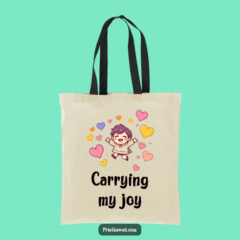 Funny Heart Tote Bag: Character's Joyful Leap - Spacious Funny Gift Bag