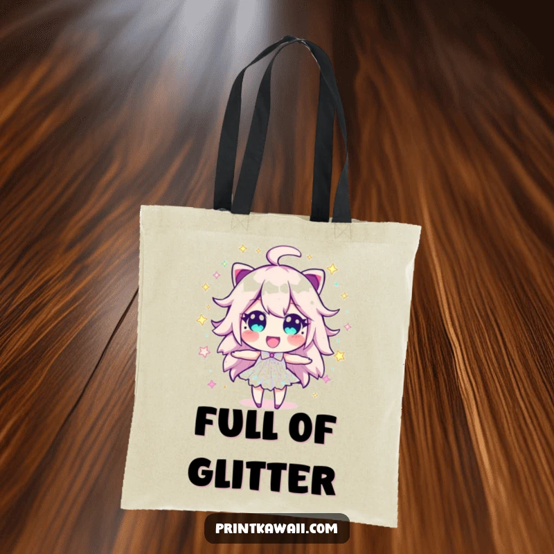 Funny Sparkle Dust Tote Bag: A sparkling character bursts with excitement, ready to carry your belongings on energetic adventures.