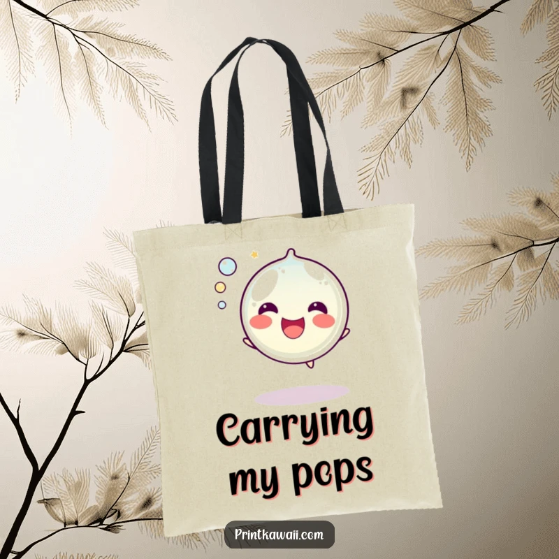 Funny Bubble Tote Bag: A happy bubble character is shown popping with a sound, ready to carry your joys with a splash of fun.
