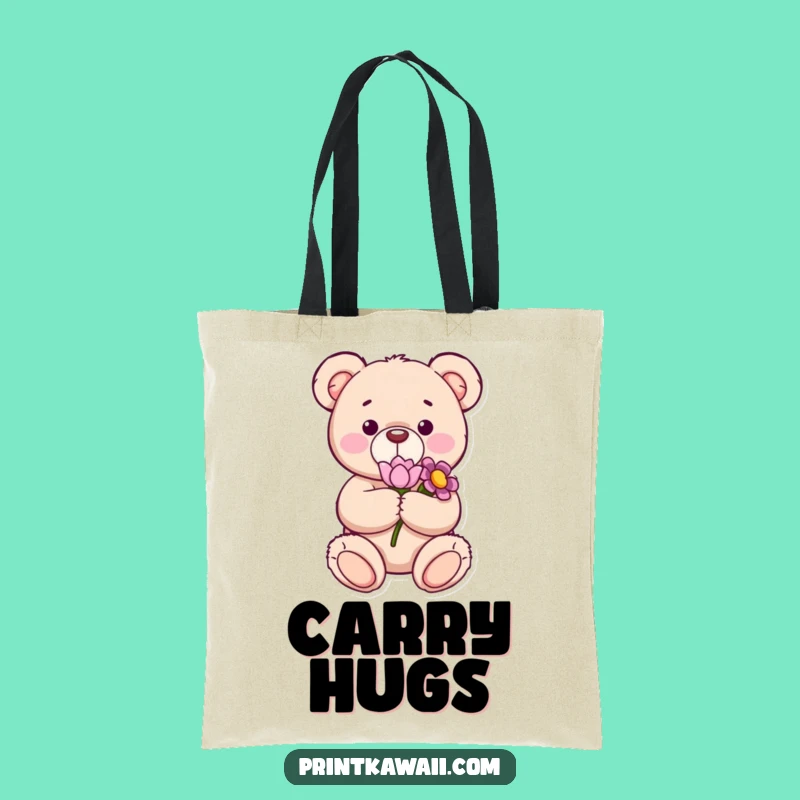 Funny Content Teddy Bear Flower Tote Bag, Sweet Character Accessory Gift