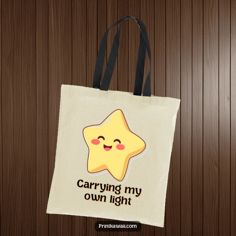 Funny Tote Bag featuring a smiling, happy star character, ideal for carrying essentials with a touch of joy.
