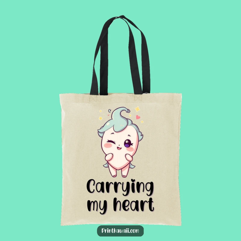 Funny Heart Tote Bag: Winking Character for Playful Style