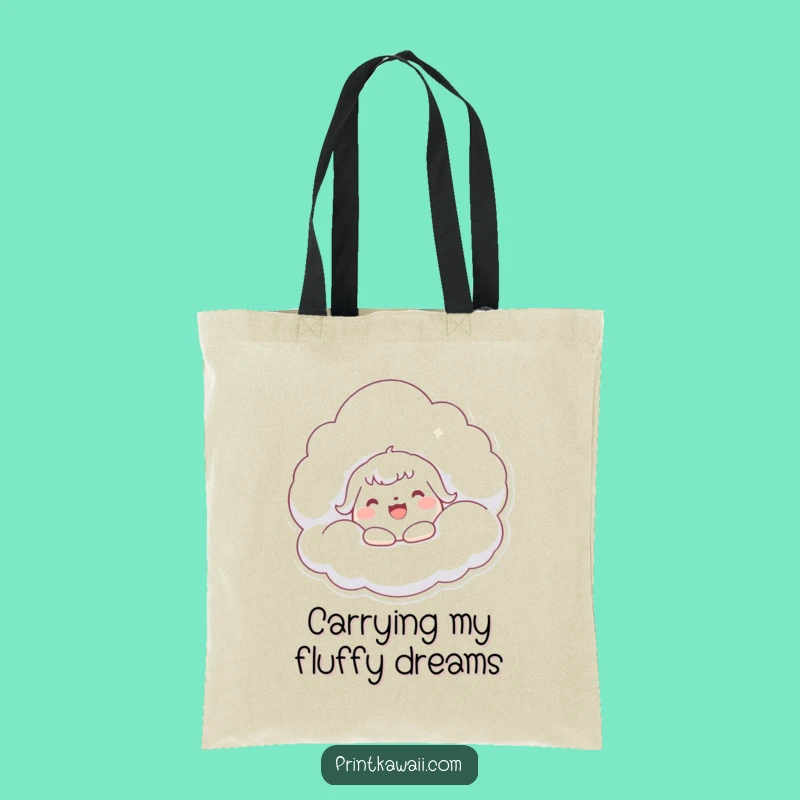 Funny Kawaii Cloud Hug Tote Bag: Joyful Character Carry-all, Perfect Funny Gift