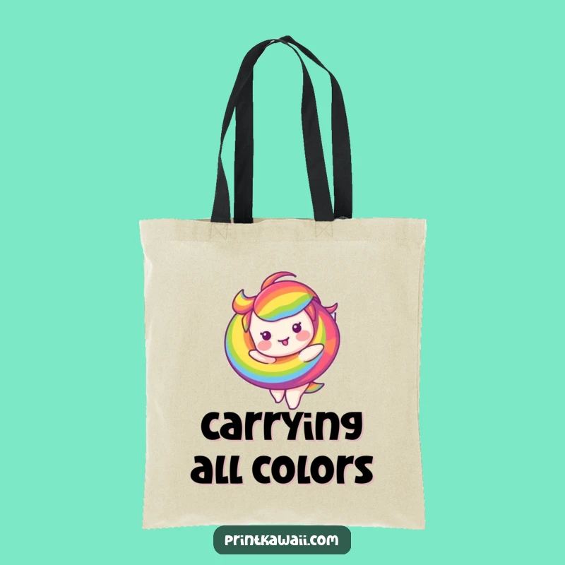 Funny Tote Bag: Rainbow Swirl Character Twirling, Your Go-To Humorous Carryall