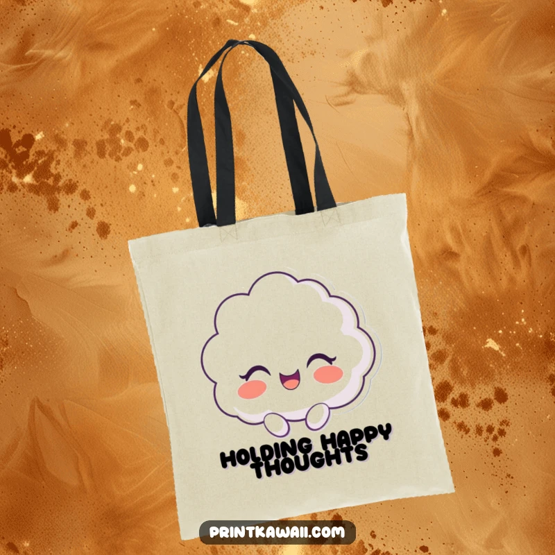 Funny tote bag showcasing a cloud character caught in a moment of pure, infectious giggling delight.