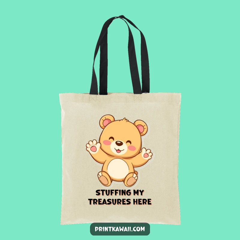 Funny Teddy Bear Tote Bag: Joyful Waving Pal, Cute Carry-All Gift